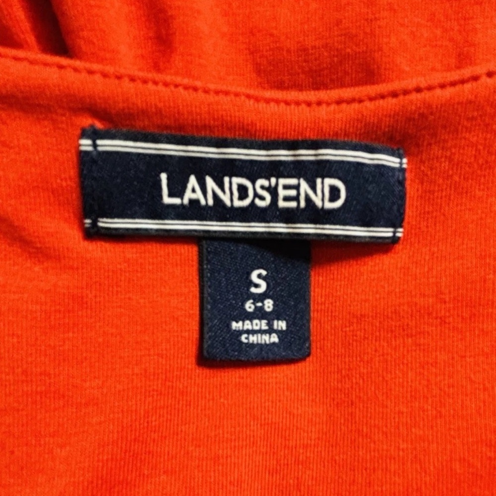 Lands’ End Faux Wrap Dress Womens Size Small 6-8 Orange Pima Cotton - Picture 4 of 11